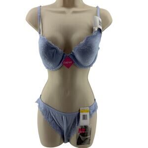 Maidenform One Fabulous Fit Bra Panty Lingerie Set Pale Blue Womens 36C/Large